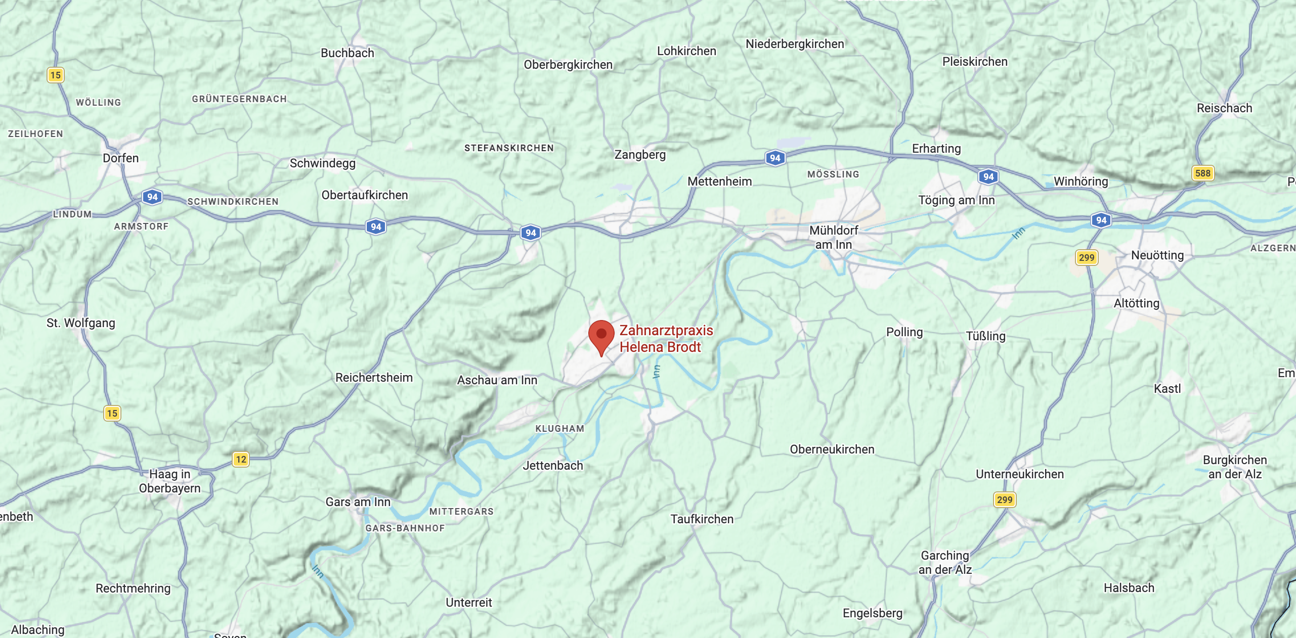 Standort der Zahnarztpraxis Helena Brodt in Waldkraiburg – Link zu Google Maps