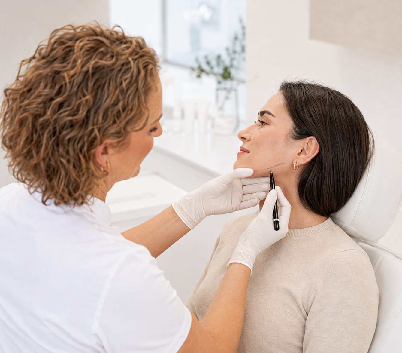 Zahnärztliche Untersuchung der Kaumuskulatur vor einer Botulinumtoxin-Behandlung bei Bruxismus