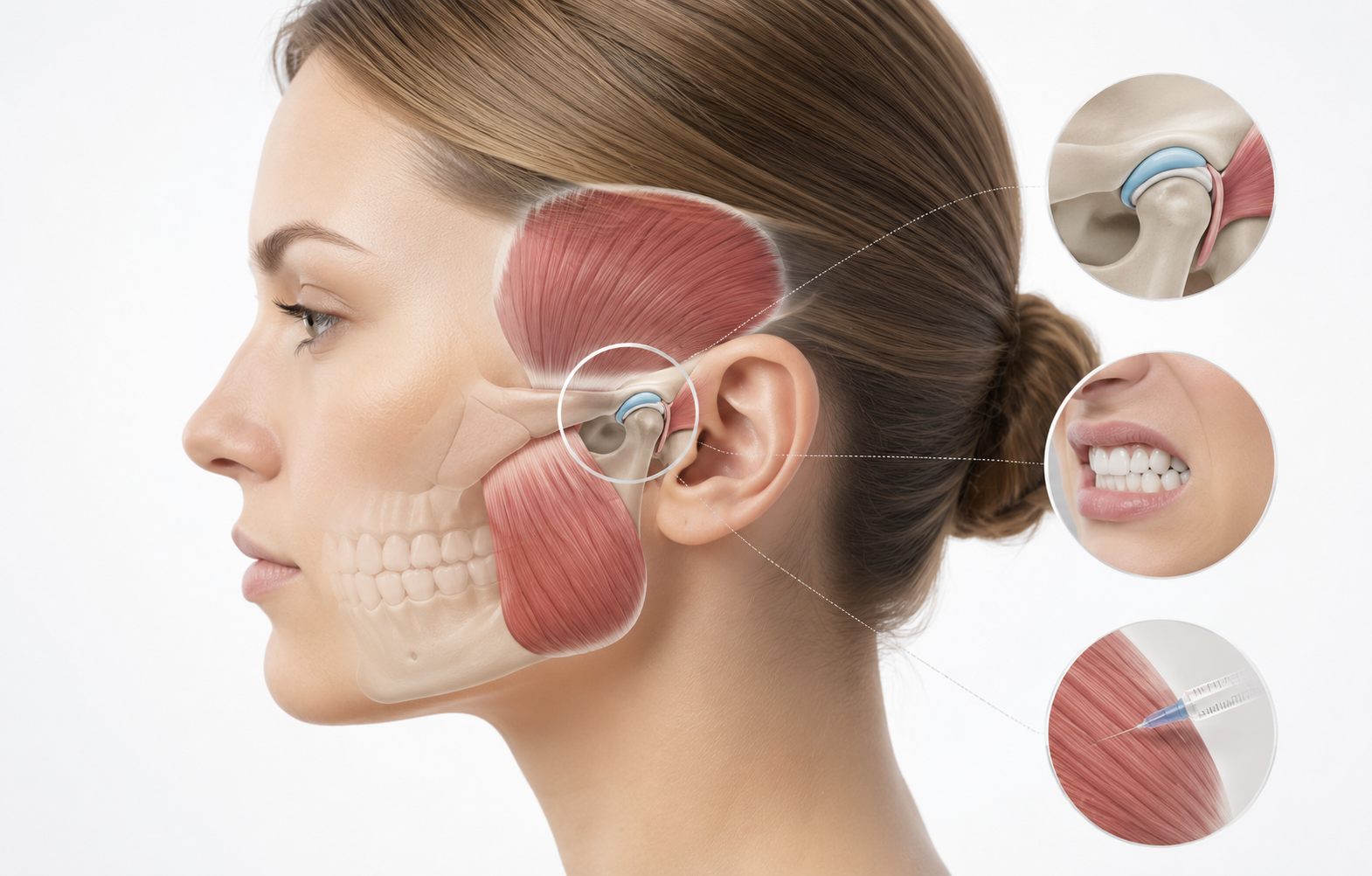 Grafische Darstellung des Masseter-Kaumuskels als möglicher Behandlungsbereich bei Bruxismus